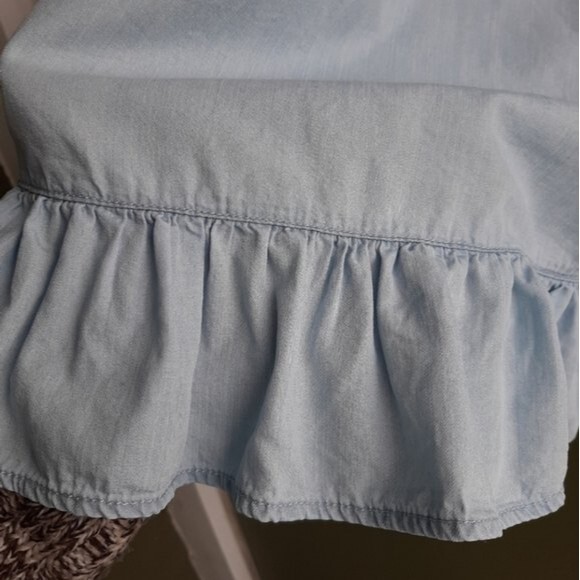 Beach lunch lounge Ruffles Top Washed Blue Lyocell Peplum Blouse Size S - Picture 10 of 11